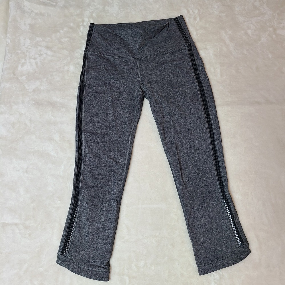Lululemon Crop Hit It Pants Womens 6 Heathered Gray Reflective Luxtreme Leggings